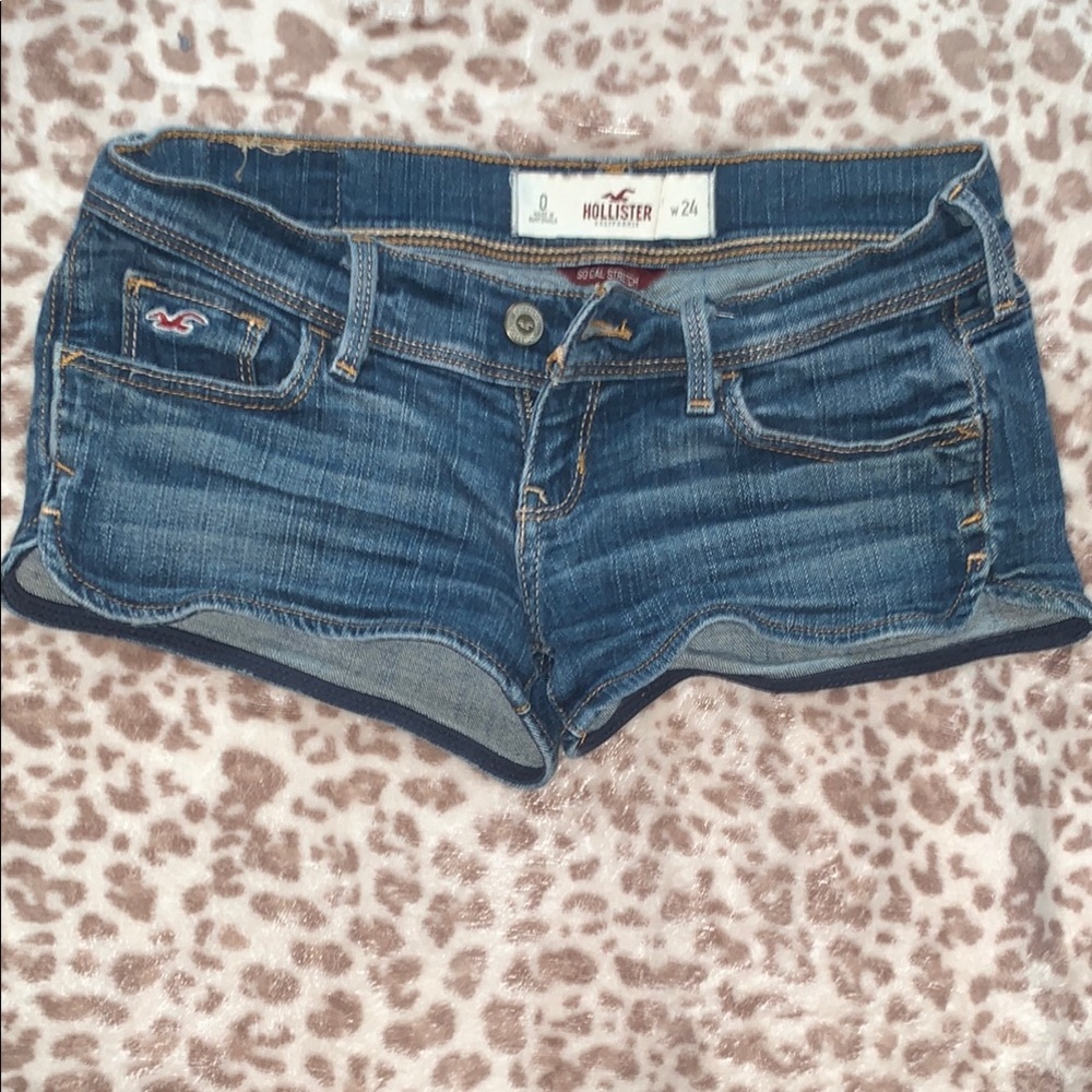 Hollister Blue Jean Shorts with Distressed Hem